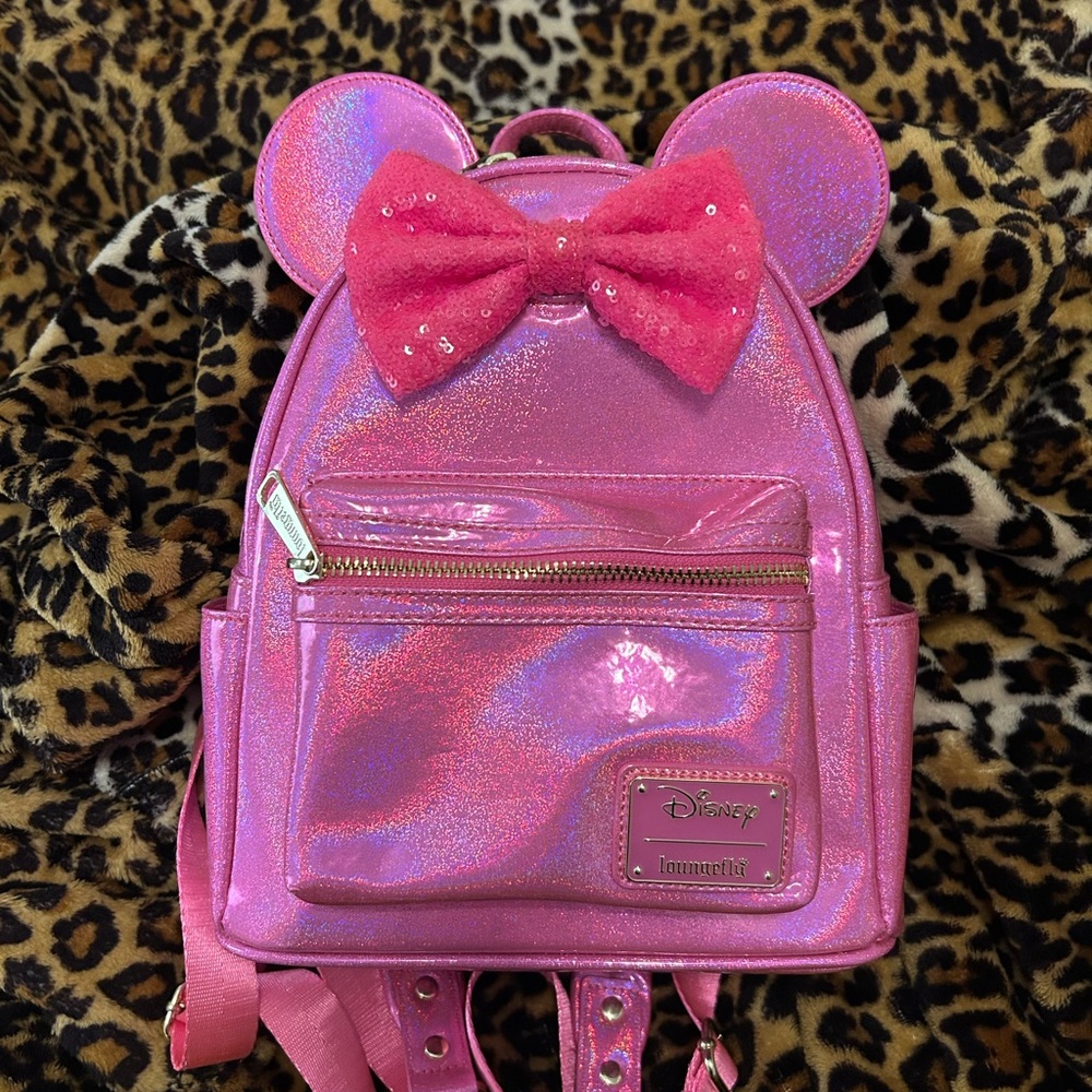 Holographic Neon Pink Minnie Loungefly Backpack